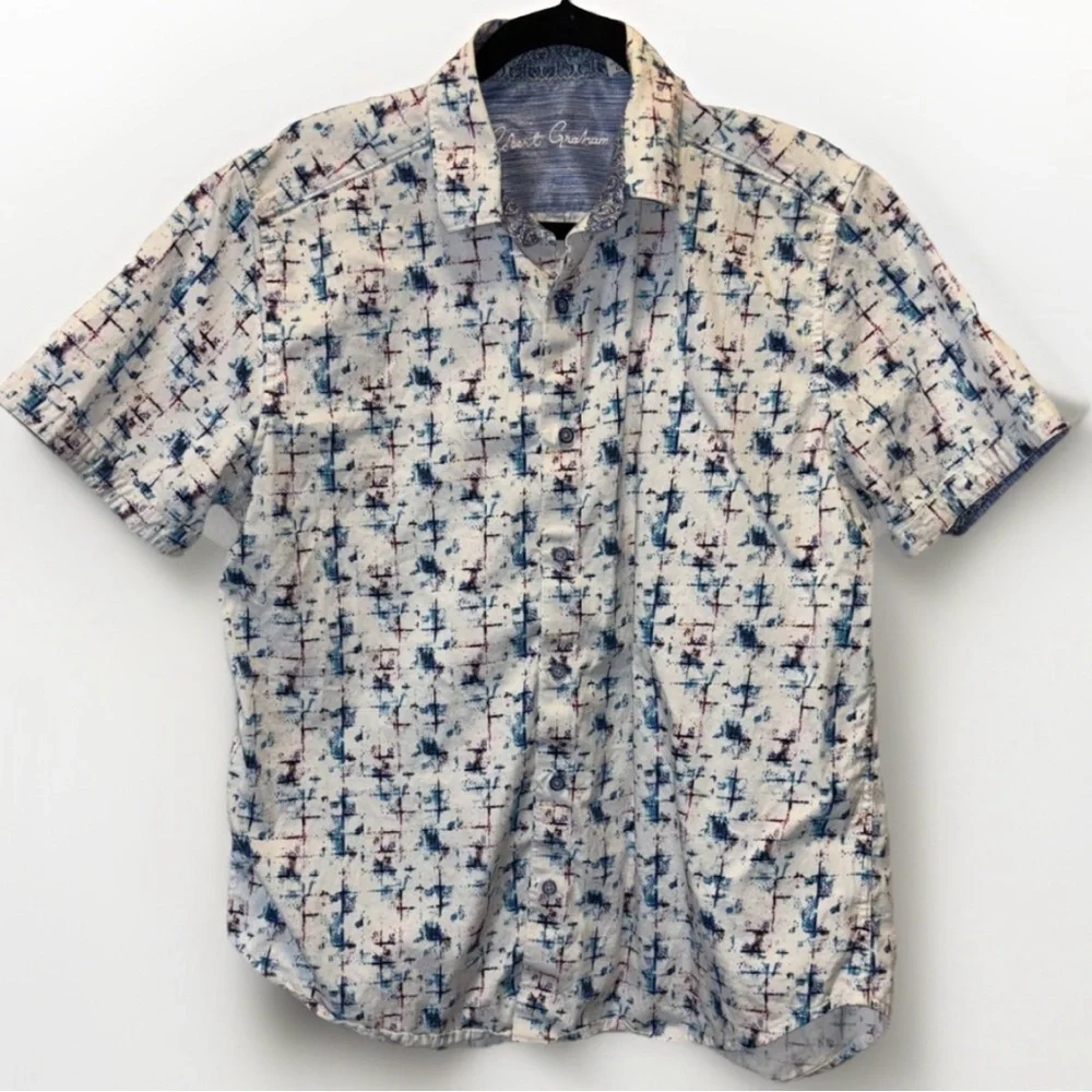 Robert Graham Shirt Mens L Cotton Short Sleeve Button Up